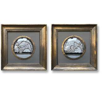 PAIR ‘Snowglobes’ L & R Study Gouache on Paper in Antique Gold Gilt Frames with Convex Glass (B1024)