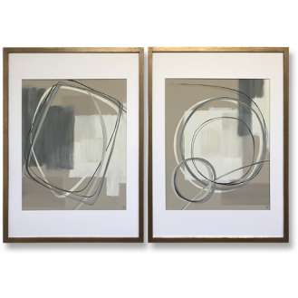 PAIR ‘Alto’ Gouache & Acrylic on Board behind Glass in Gold Leaf with Bronze Finish Frames (B1051)