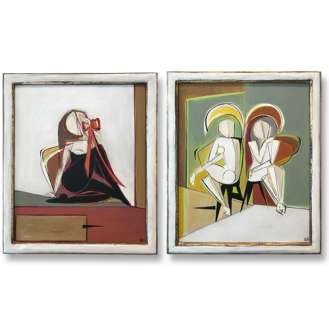 MINIATURE ’Showgirl with Ribbon’ Oil & Acrylic In Bespoke Gold Leaf with Bronze Finish and Polished Plaster Frames (B1122)