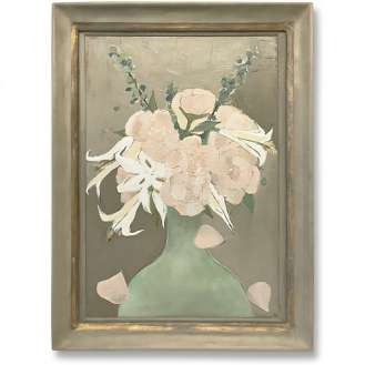 'Spring Bouquet with Peonies' Oil & Acrylic on Board in Painted Wooden Frame with Water Gilt Gold Slip (B483)