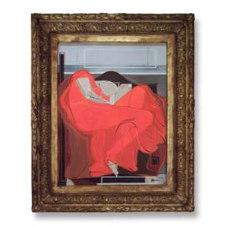 'Flaming June' - Homage to Frederick Lord Leighton Oil & Acrylic on Board in Victorian Ornate Foliate Frame (B505)