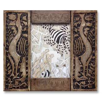 'The Kissing Seahorses' Gouache on Board in 1950s Carved Wooden Frame (B669)