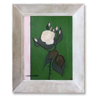 ‘The Beverley Hills Rose’ Gouache & Acrylic on Board in Vintage1960s Gesso Pink Wooden Frame (B952)